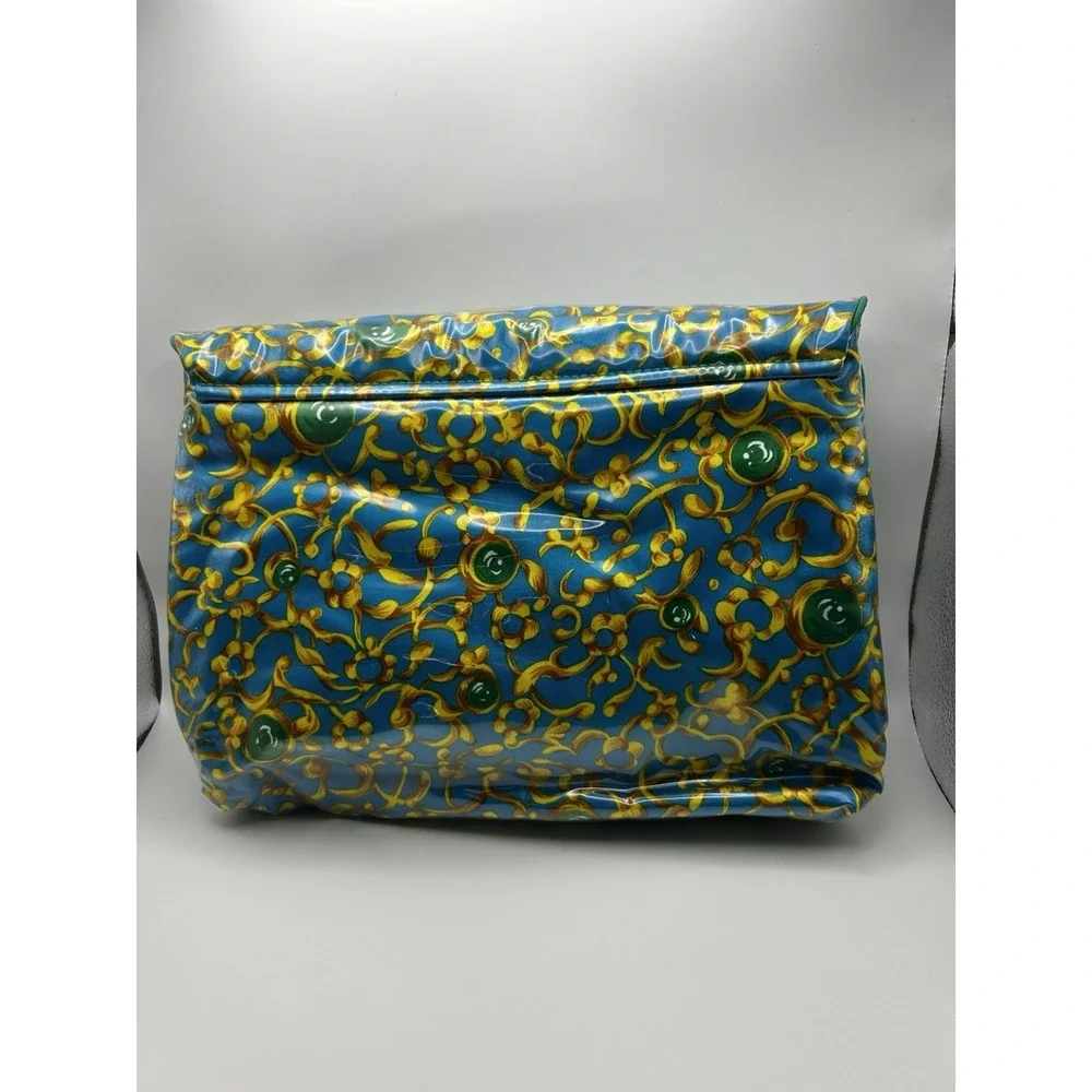 Vintage 90s Oscar de la Renta Blue Gold PVC Cosmetic Make Up Travel Bag
